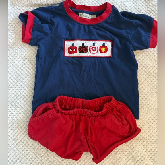Southern Darlin Smocks Other - Smocked Kids Matching Set - Blue and Red
